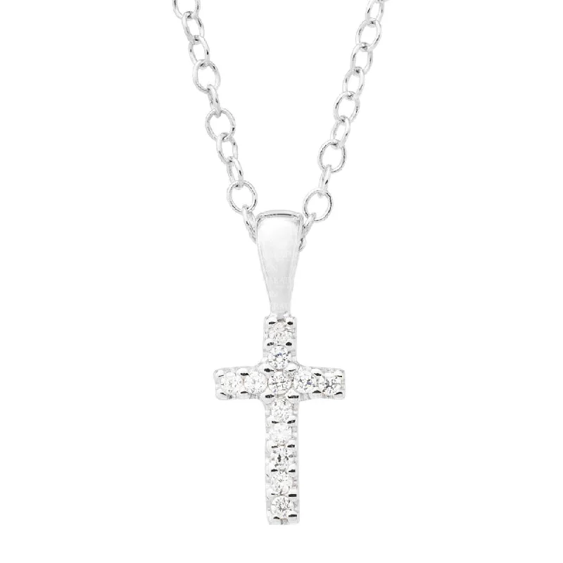 Trendy necklaces and pendants with geometric shapes for a modern aesthetic-Children's Sterling Silver CZ Cross Pendant Necklace 15"