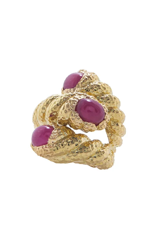 Rings with carved turquoise for artistic flair -Ruby Triple Rope Ring