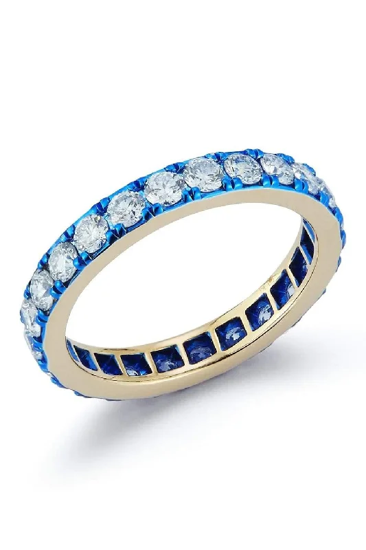 Rings with pink sapphire for delicate charm -Diamond and Blue E-Coating Band Ring