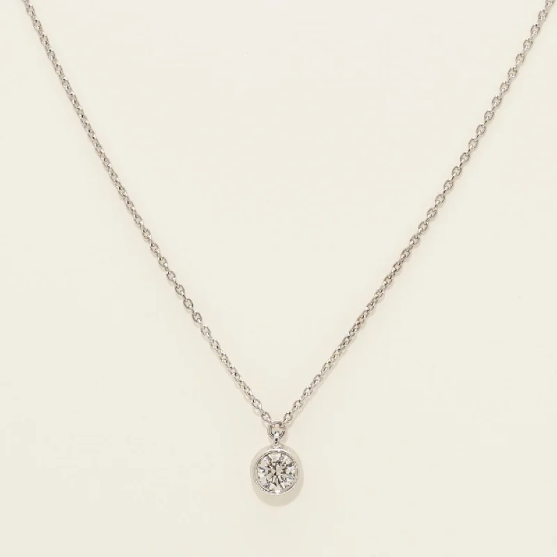 Stunning necklaces and pendants with aquamarine stones for a serene effect-Diamond Bezel Solitaire Necklace in 14kt White Gold (1/5ct)