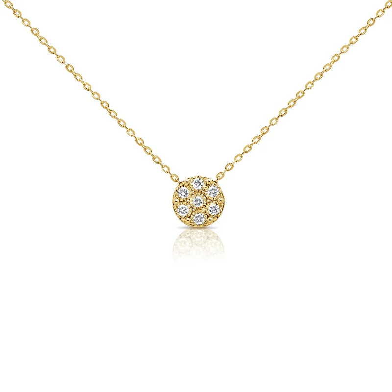 Stunning necklaces and pendants with aquamarine stones for a serene effect-Diamond Cluster Disc Pendant Necklace in 14K Gold