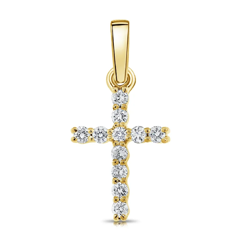 Necklaces and pendants with feather designs for a boho-chic, carefree vibe-Diamond Cross Handcrafted in 14K Gold