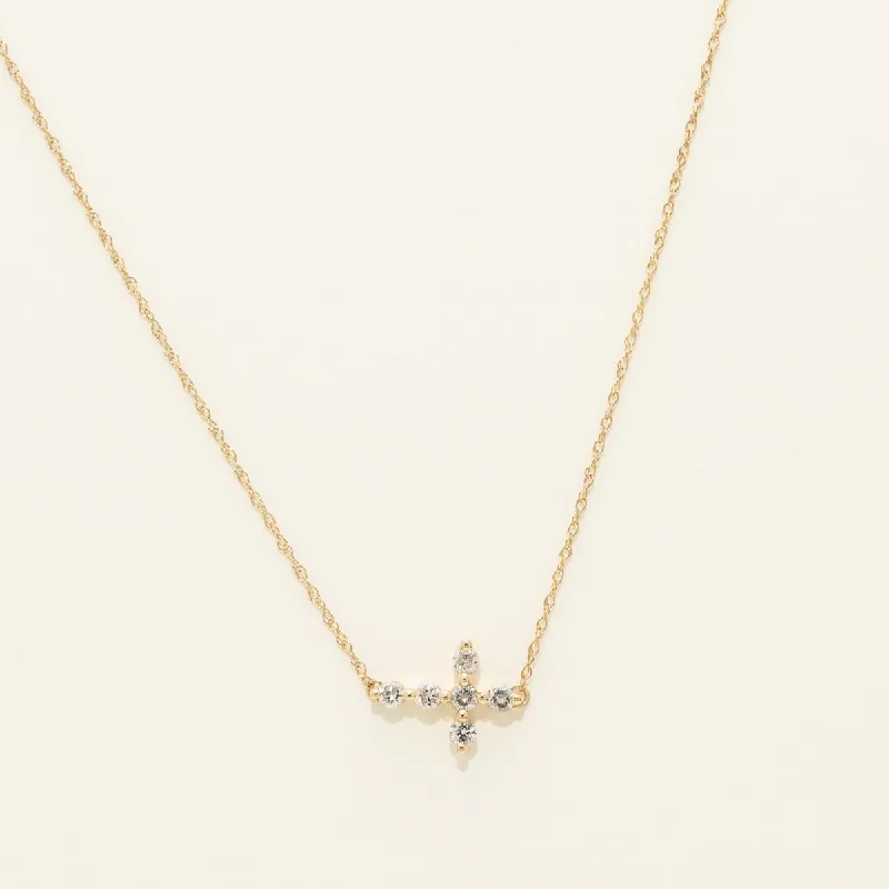 Best necklaces and pendants with intricate filigree for vintage-inspired elegance-Diamond Cross Necklace in 10kt Yellow Gold (1/10ct tw)