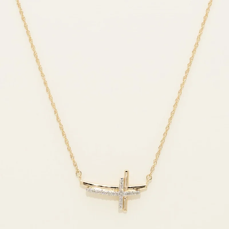 Best necklaces and pendants with floral designs for a feminine and elegant feel-Diamond Cross Necklace in 10kt Yellow Gold (1/10ct tw)