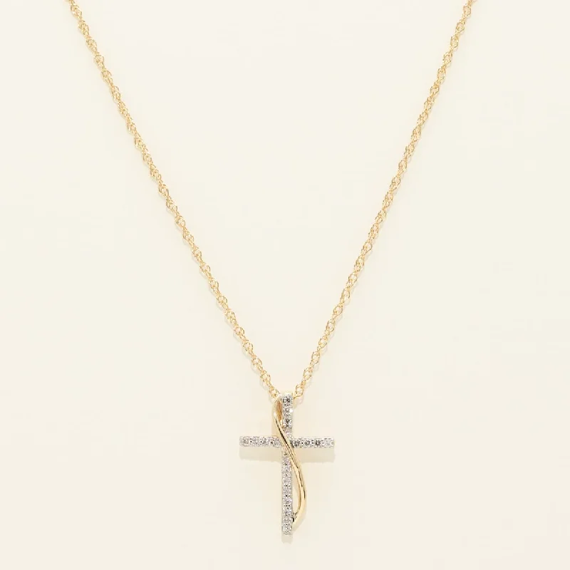 Trendy necklaces and pendants with statement pieces for a bold fashion statement-Diamond Cross Necklace in 10kt Yellow Gold (1/10ct tw)