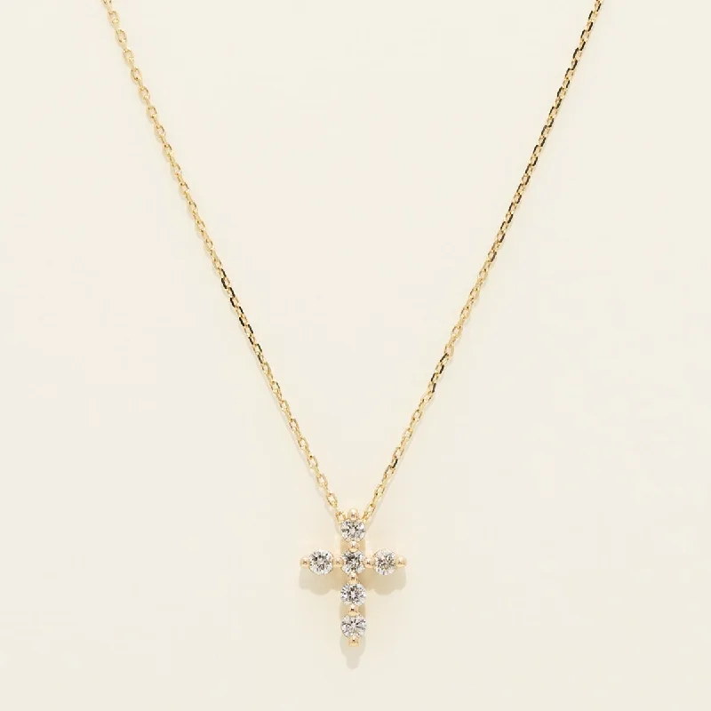 Unique necklaces and pendants with engraved messages for a sentimental gift-Diamond Cross Necklace in 10kt Yellow Gold (1/3ct tw)