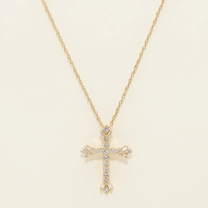 Layered necklaces and pendants for a trendy and fashionable stacked look-Diamond Cross Necklace in 14kt Yellow Gold (1/2ct tw)