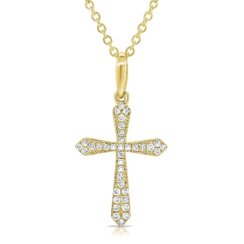 Necklaces and pendants with custom engravings for a personal, meaningful gift-Diamond Cross Necklace made in 14K Gold