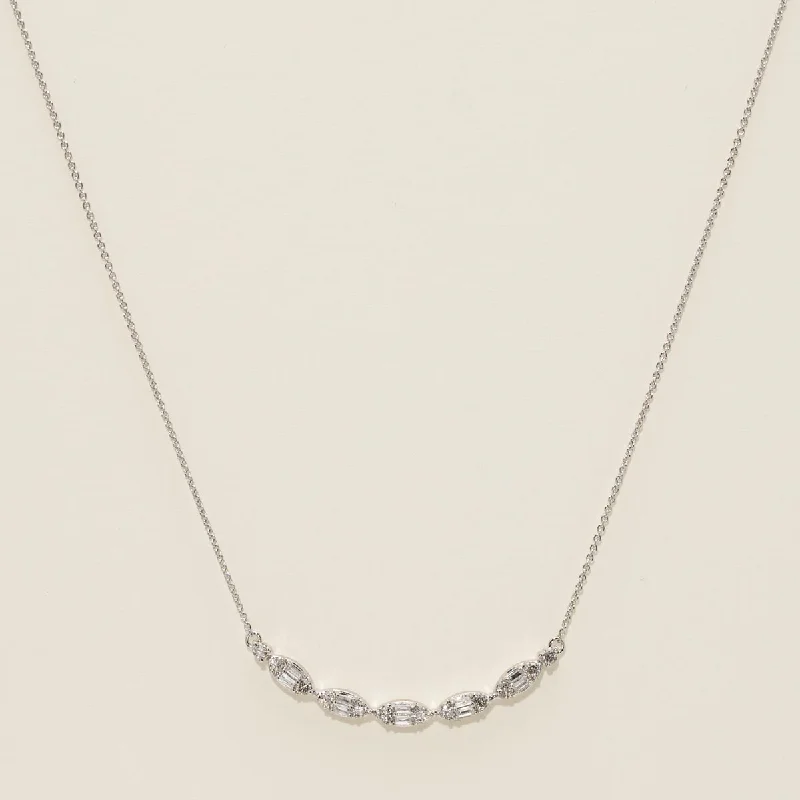 Best necklaces and pendants with emerald gemstones for a rich, sophisticated design-Diamond Curved Bar Necklace in 10kt White Gold (1/5ct tw)