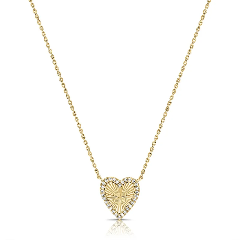 Elegant necklaces and pendants with gold chains for a chic, timeless appearance-Diamond Fluted Heart Necklace made in 14K Gold