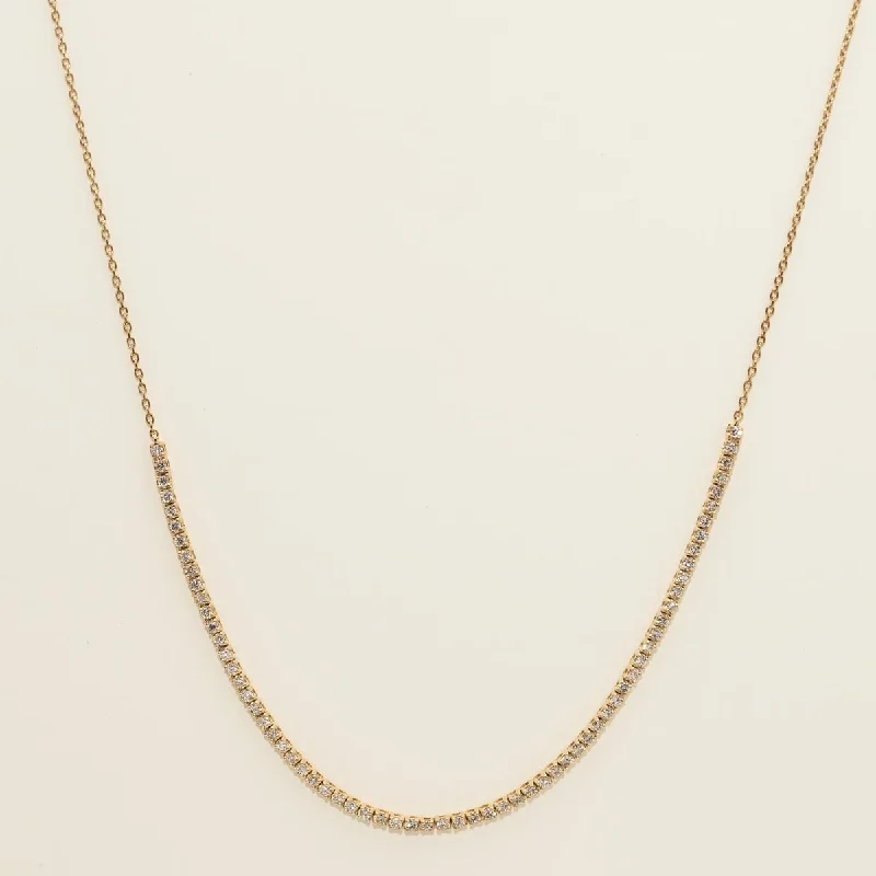 Best necklaces and pendants with intricate beadwork for a bohemian-inspired look-Diamond Halfway Tennis Necklace in 14kt Yellow Gold (1ct tw)