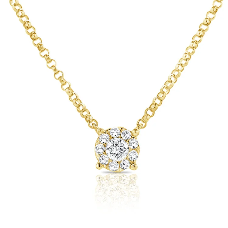 Layered necklaces and pendants for a trendy and fashionable stacked look-Diamond Halo Solitaire Pendant Necklace in 14K Gold