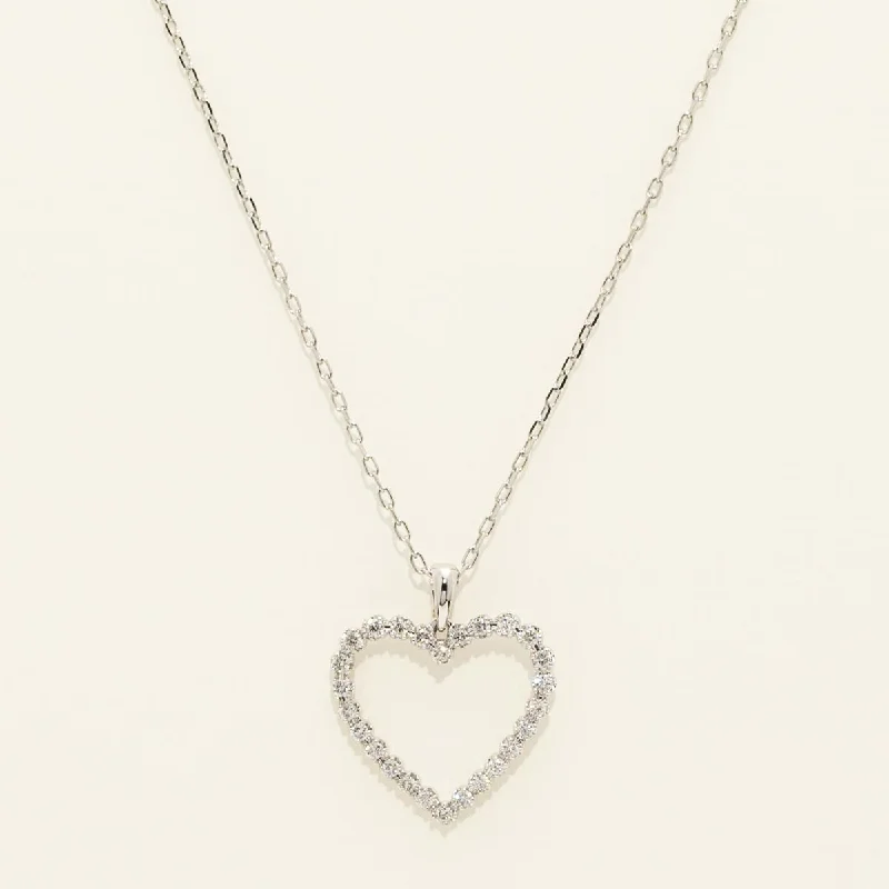 Personalized necklaces and pendants with name engravings for a custom touch-Diamond Heart Necklace in 10kt White Gold (1/4ct tw)