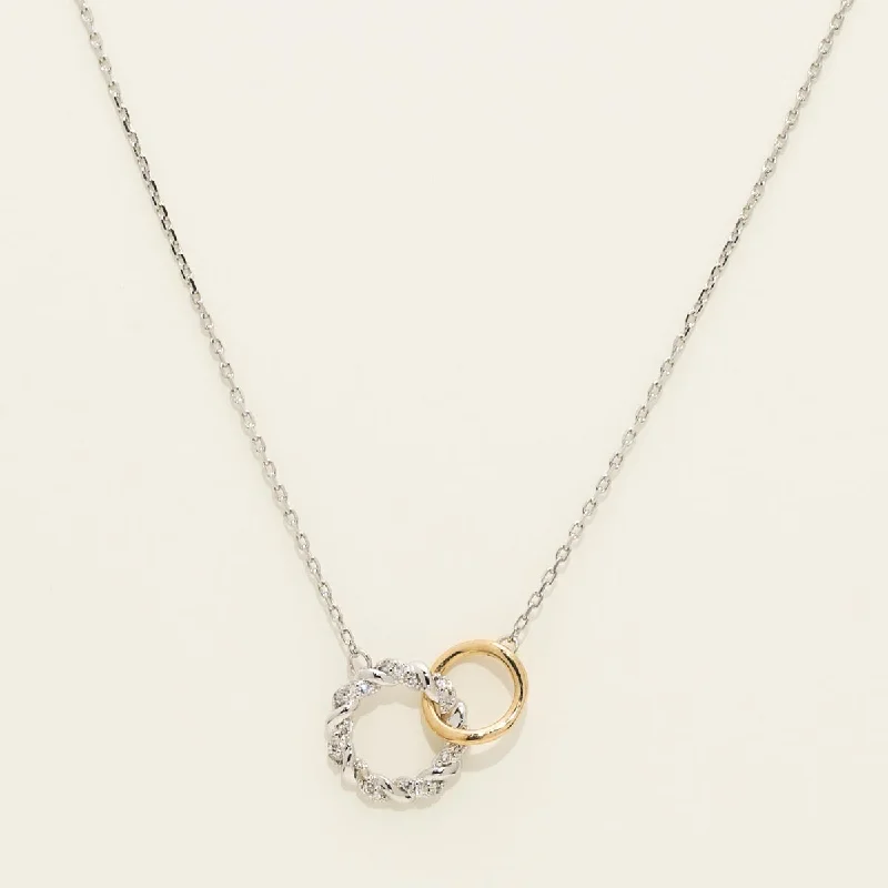 Beautiful necklaces and pendants with butterfly motifs for a whimsical style-Diamond Interlocking Circle Necklace in 10kt White and Yellow Gold (1/10ct tw)