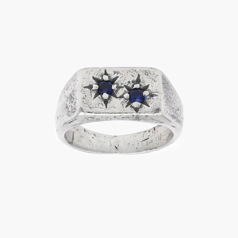 Rings with starburst topaz for radiant beauty -Duo Sapphire Gemstone Sterling Silver Ring