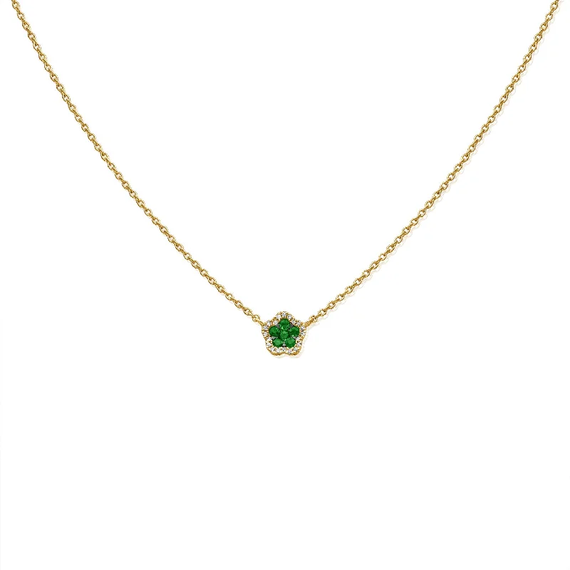 Best necklaces and pendants with opal gemstones for an iridescent glow-Emerald Clover Charm Necklace in 14K Gold with Diamond Halo