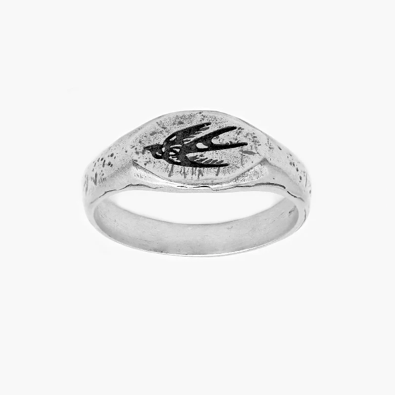 Rings with natural amber for warm glow -Engraved Flying Dove Sterling Silver Ring