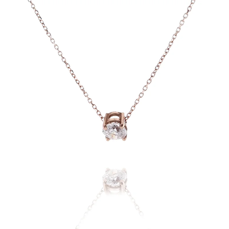 Elegant necklaces and pendants with infinity symbols for timeless designs-Estate 14 Karat Rose Gold Slide Through Solitaire 4 Prong Diamond Pendant Cable Necklace