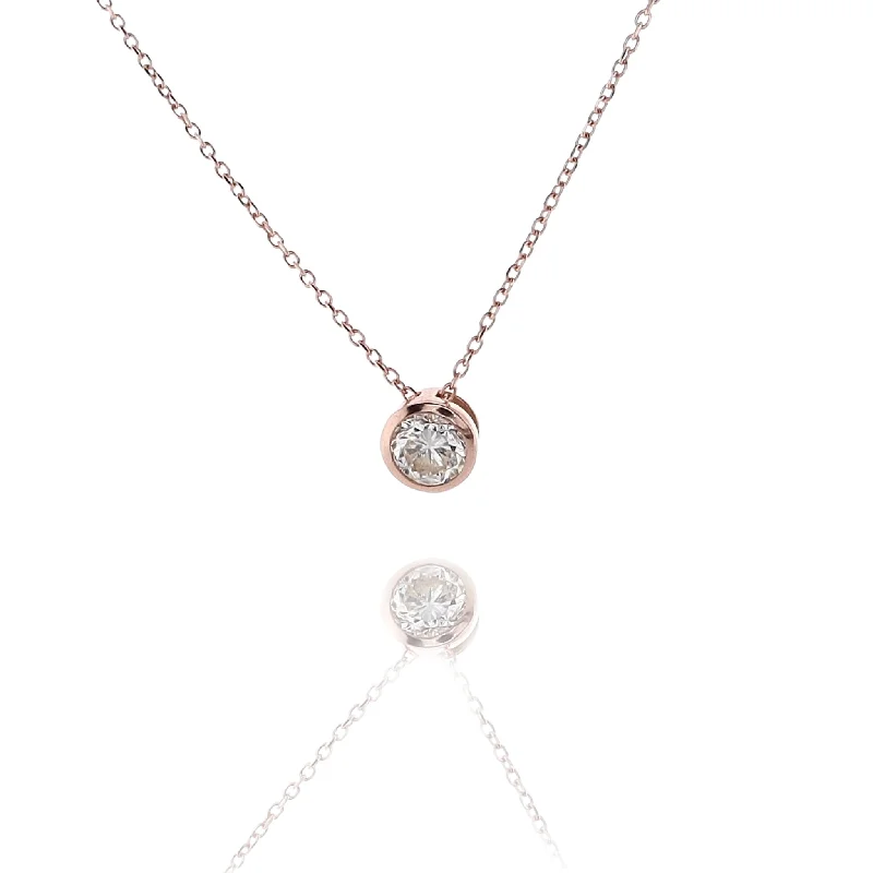 Best necklaces and pendants with opal gemstones for an iridescent glow-Estate 14 Karat Rose Gold Solitaire Diamond Pendant Necklace