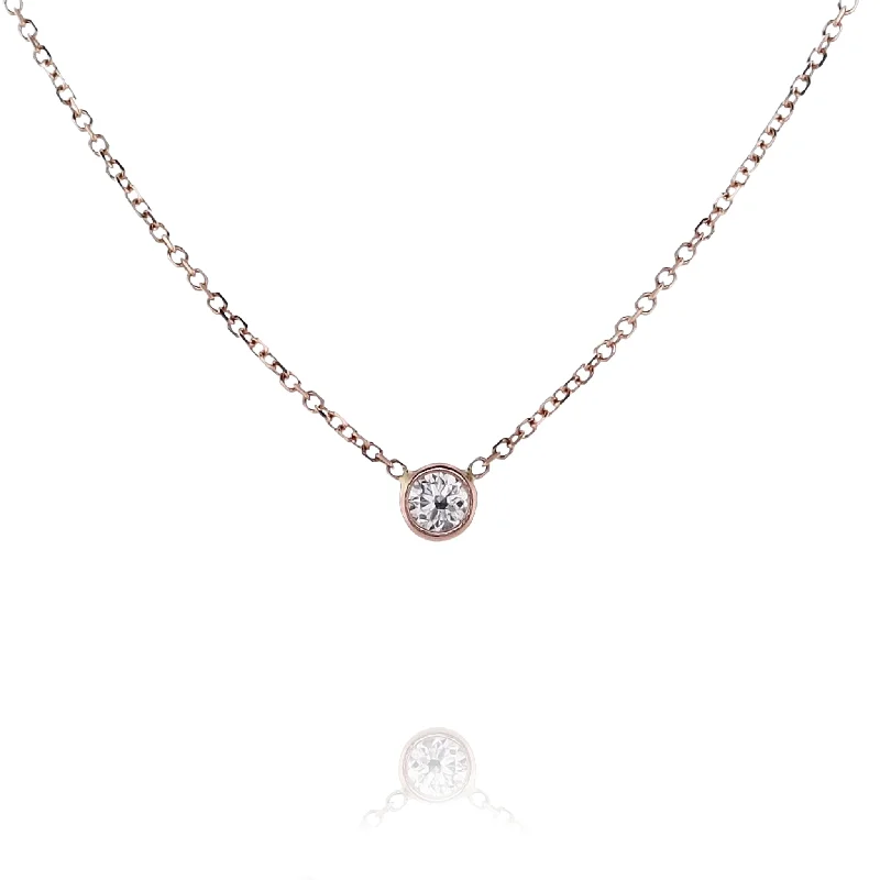 Beautiful necklaces and pendants with diamond-encrusted designs for maximum sparkle-Estate 14 Karat Rose Gold Solitaire Stationary Diamond  Pendant Necklace