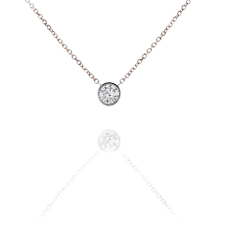 Best necklaces and pendants with silver chains for a sleek, timeless look-Estate 14 Karat Two Tone White Gold Solitaire Diamond Pendant Rose Gold Chain Necklace