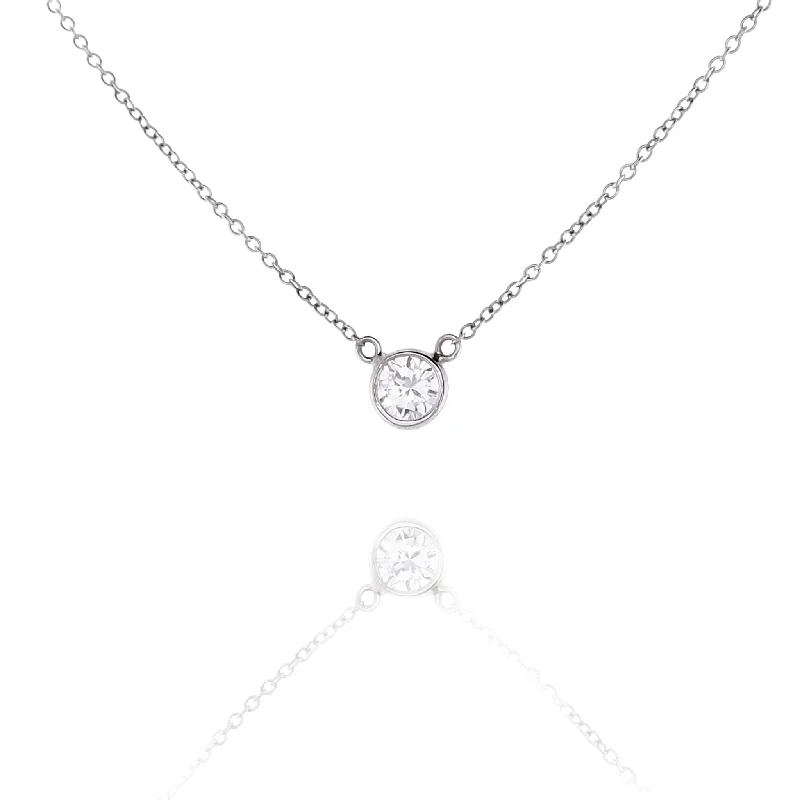 Best necklaces and pendants with glowing moonstone for an ethereal glow-Estate 14 Karat White Gold Solitaire Bezel Set Diamond Pendant Necklace