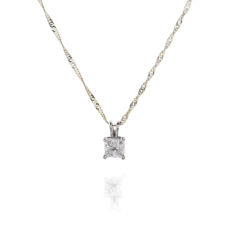 Best necklaces and pendants with vintage lockets for a nostalgic, sentimental look-Estate 14 Karat White Gold Solitaire Diamond Pendant and 14 Karat Yellow Gold Chain Necklace