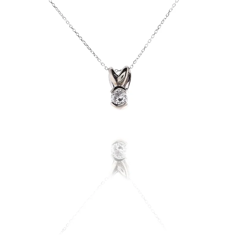 Best necklaces and pendants with matching earrings for a coordinated, elegant look-Estate 14 Karat White Gold Solitaire Half Bezel Diamond Rabbit Ears Pendant Necklace