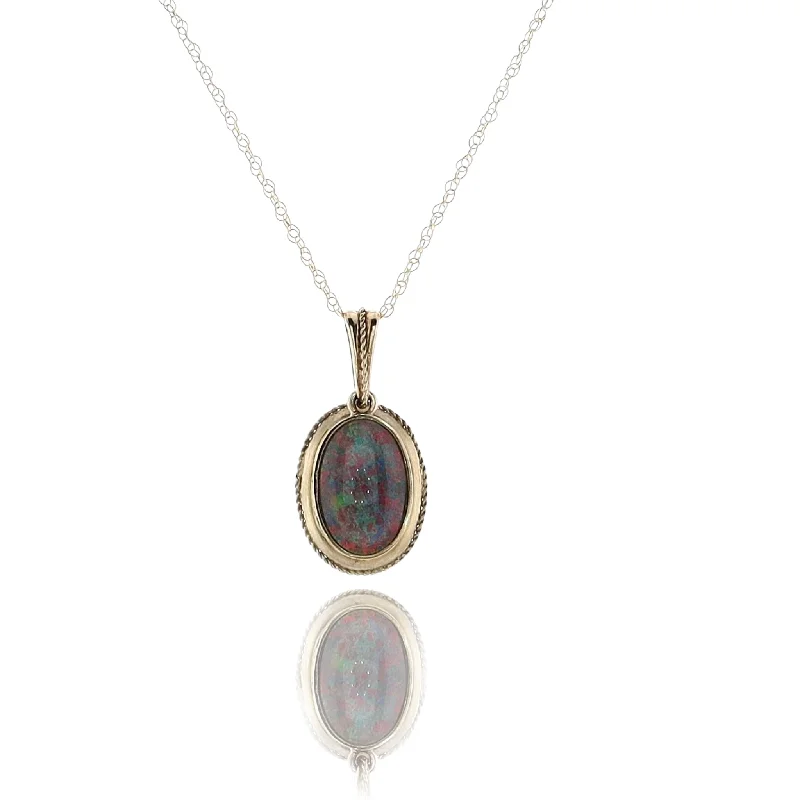 Best necklaces and pendants with heart-shaped designs for a romantic look-Estate 14 Karat Yellow Gold Opal Pendant Necklace