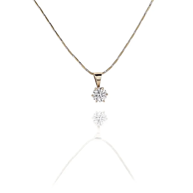 Best necklaces and pendants with heart-shaped designs for a romantic look-Estate 14 Karat Yellow Gold Solitaire 6 Prong Diamond Pendant Necklace