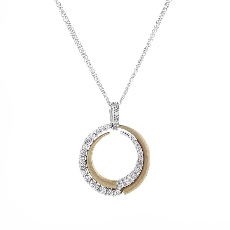 Necklaces and pendants with celestial starburst designs for a radiant look-Estate 18k Two Tone Crescent Diamond Pendant Necklace