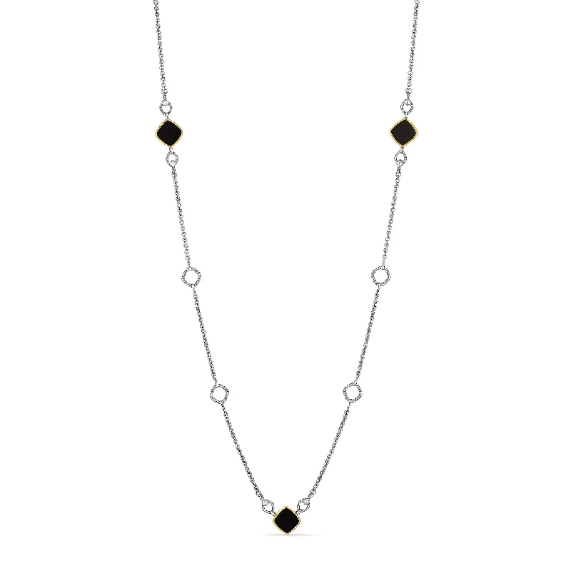 Unique necklaces and pendants with gemstones for a colorful and vibrant statement-Eternity Long Station Necklace with Black Onyx and 18K Gold