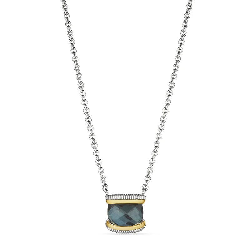 Layered necklaces and pendants for a trendy and fashionable stacked look-Eternity Necklace with Blue Quartz over Hematite Doublet and 18K Gold