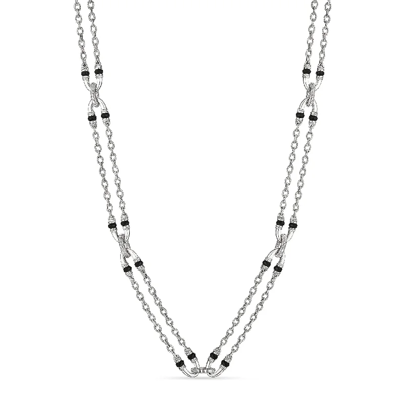 Trendy necklaces and pendants with statement pieces for a bold fashion statement-Eternity Long Signature Double Chain Necklace with Black Onyx