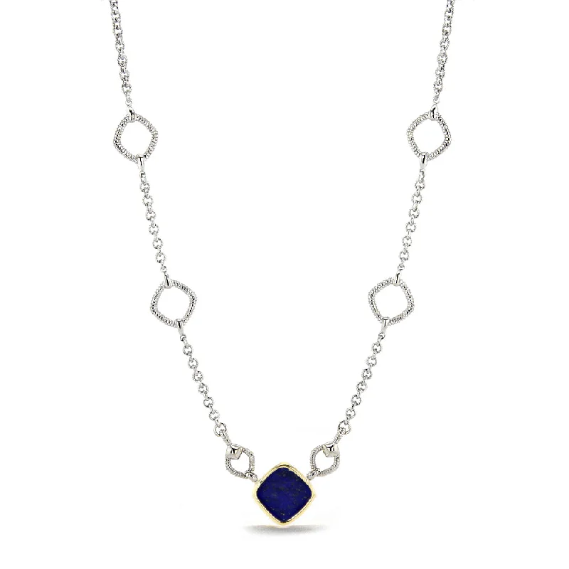 Best necklaces and pendants with gemstone clusters for a bold and colorful effect-Eternity Station Necklace with Lapis and 18K Gold