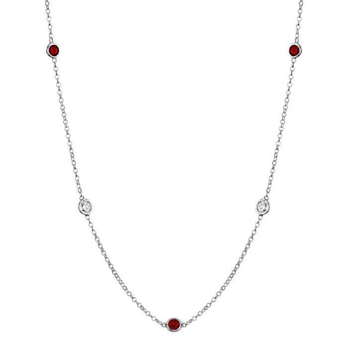 Simple necklaces and pendants with bar pendants for a sleek modern design-Garnet and Diamond Station Necklace