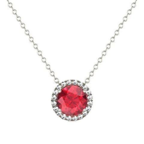 Personalized necklaces and pendants with coordinates for a meaningful location-based gift-Gold Ruby Diamond Halo Pendant