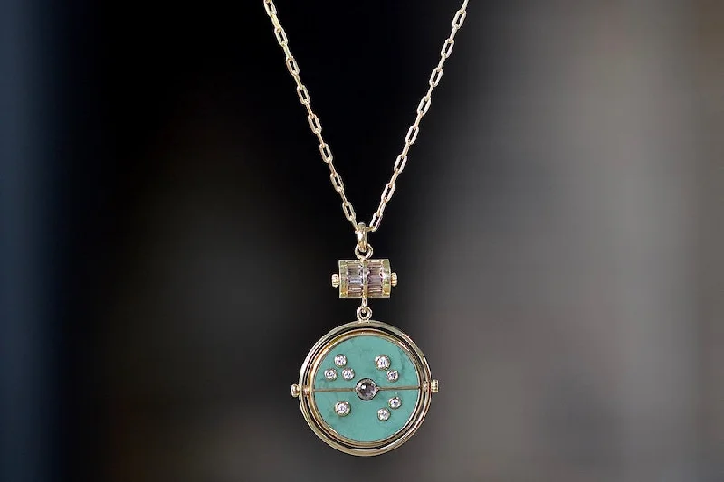 Best necklaces and pendants with butterfly wings for a delicate, graceful style-Grandfather Compass Pendant in Green Turquoise and Tanzanite