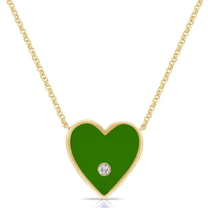 Necklaces and pendants with lotus flower designs for a spiritual, peaceful vibe-Green Heart Chain with Diamonds