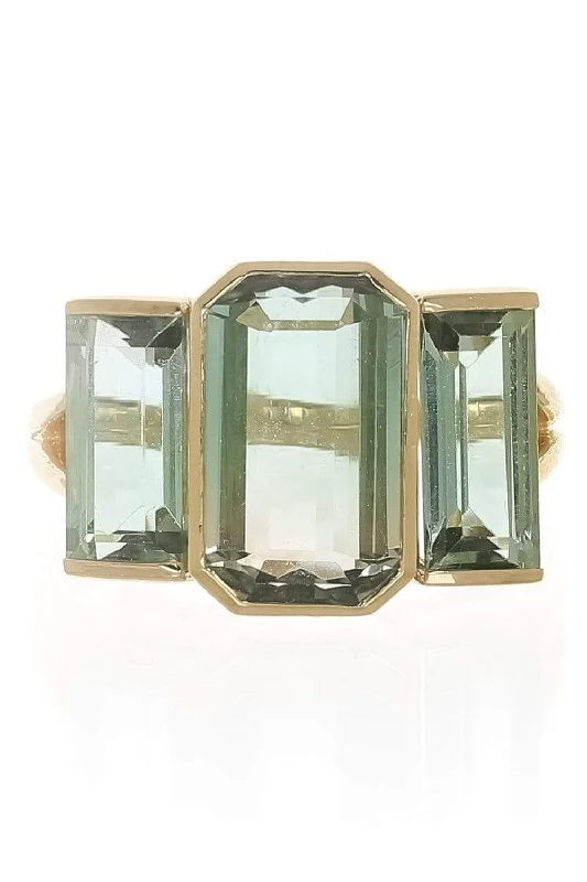 Rings with vintage claw prongs for elegance -Green Tourmaline Tonal Deco Ring