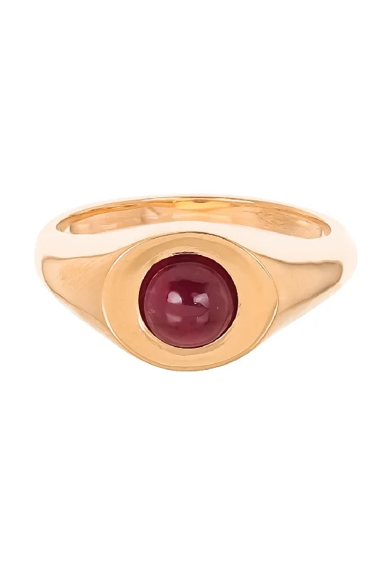 Rings with oxidized bands for vintage edge -Greenland Ruby Sphere Signet Ring