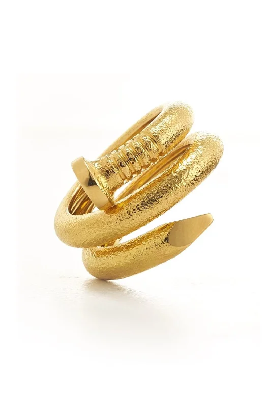 Vintage rings with engraved floral band designs -Hammered Gold Nail Ring