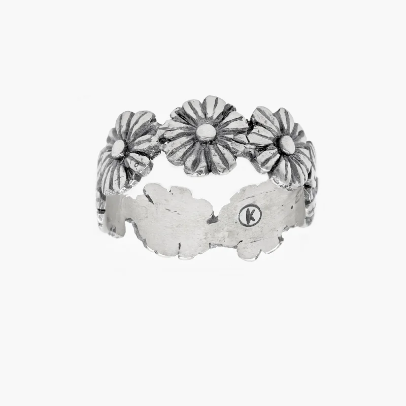 Stackable rings with mixed metal finishes -Hand-forged Sterling Silver Daisy Ring