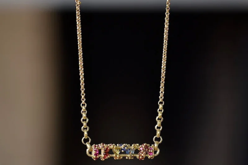 Stunning necklaces and pendants with aquamarine stones for a serene effect-Horizontal Fontaine Bar Necklace in Rainbow