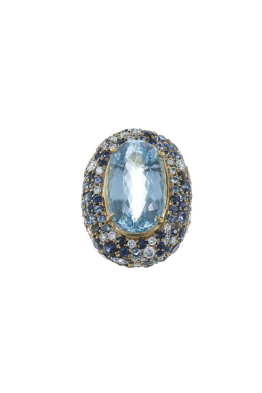 Rings with vintage-inspired rose-cut diamonds -Aquamarine Sapphire Ring