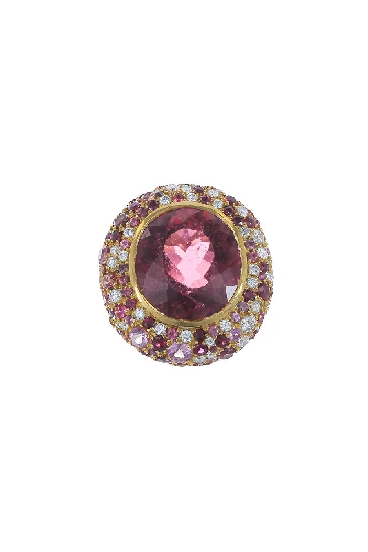 Dainty rings with subtle engraved star motifs -Rubelite Pink Sapphire Ring