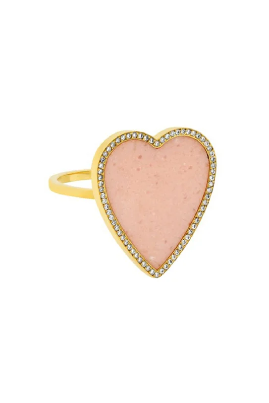 Rings with wave patterns for ocean vibes -Pink Opal Diamond Heart Ring