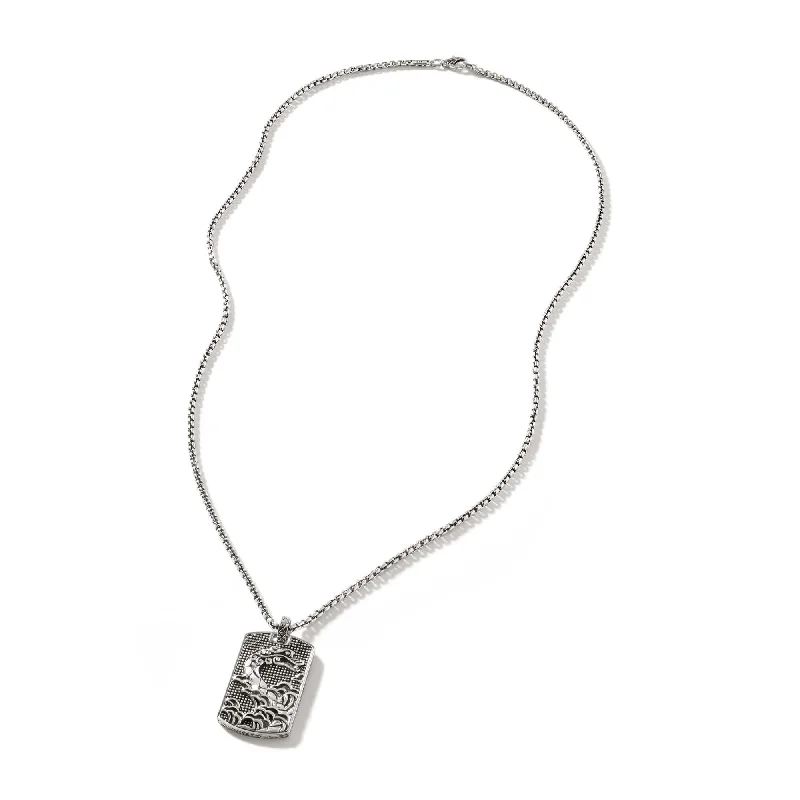 Trendy necklaces and pendants with geometric shapes for a modern aesthetic-John Hardy Legends Naga Collection Dog Tag Necklace in Sterling Silver