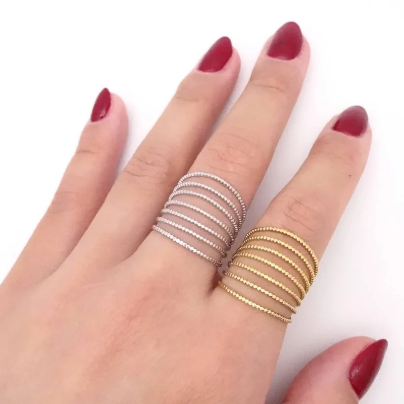 Rings with rainbow moonstone for color play -Adjustable Seven Row Stack Ring