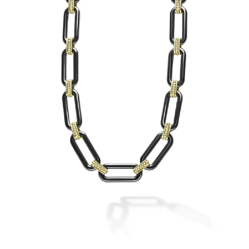 Necklaces and pendants with clear quartz for a pure and radiant look-Lagos 18k Gold and Black Ceramic Link Necklace